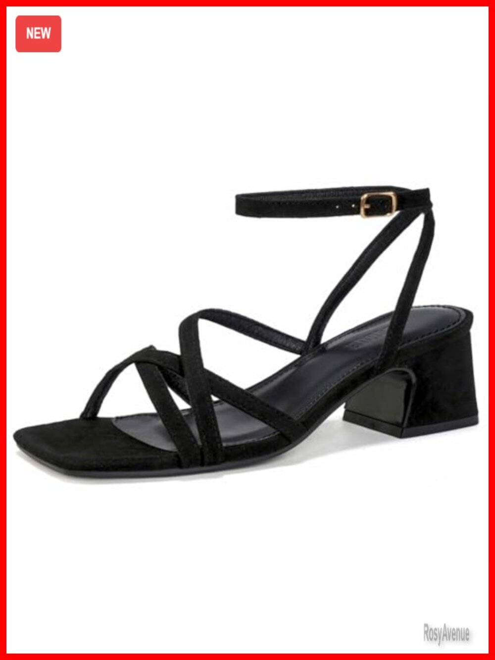 Women's Faux Leather Chunky Block Heel Square Open Toe Ankle Strap Sandals